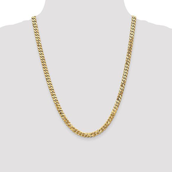 Men's 6.25mm 14k Yellow Gold Solid Beveled Curb Chain Necklace, 24 In. - Picture 2 of 8